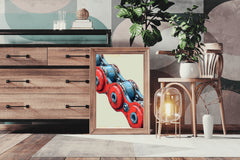 Painting of Red and Blue Bicycle Chain Artwork