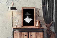 Elegant Lady With Hat Black & White Wall Art