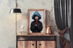 Anime Girl with Blue Hair and Blue Eyes in a Blue Jacket Wall Art - beink online art store