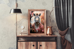 Watercolor Zebra with Flowers Animal Wall Art