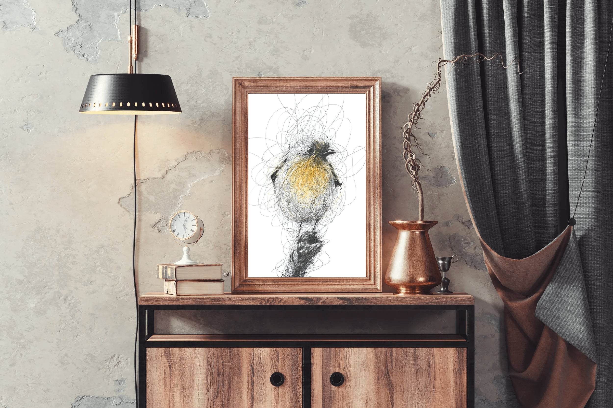 Black Pen and Ink Bird Illustration Wall Art - beink online art store