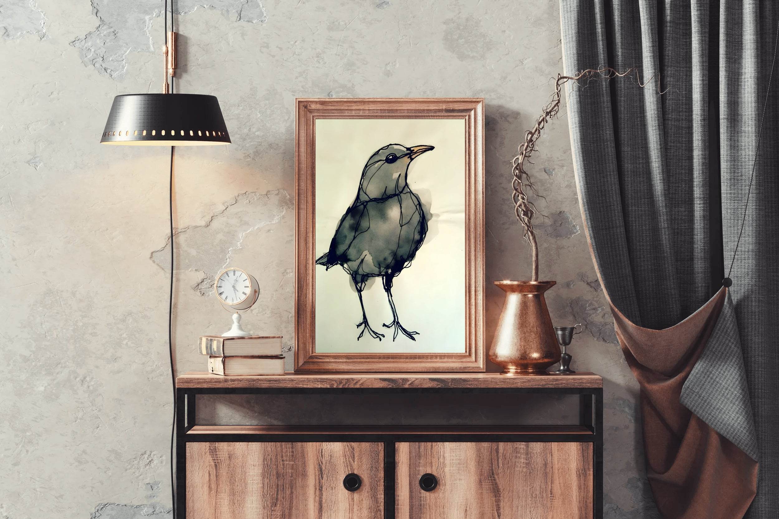 Black Bird - Watercolor Modern Wall Art - beink online art store