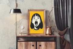 Crying Girl With Yellow Background Wall Art