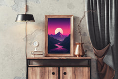 Synthwave Mountains Sunset Wall Art - beink online art store