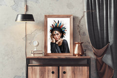 Lady with Brown Hair Feather Hat Wall Art - beink online art store