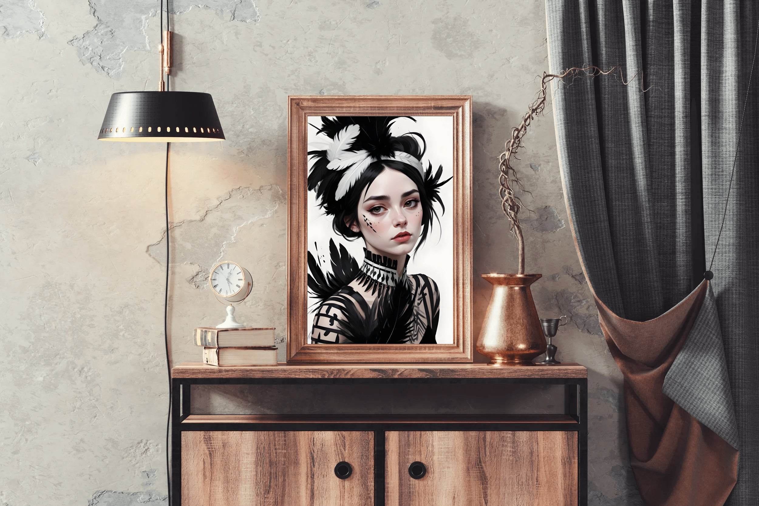 Lady with Feather Clothes Wall Art - beink online art store