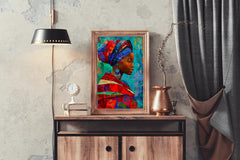 Colorful Scarf African Woman  Wall Art