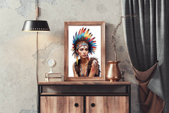Native American Lady with Feathers Wall Art - beink online art store