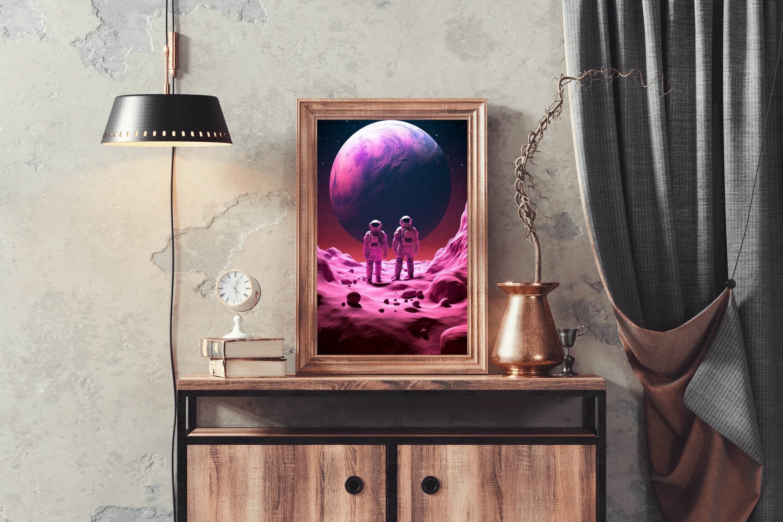 astronauts on a purple planet Wall Art - beink online art store