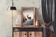 Pair of Red Deer Standing in Snow Wall Art