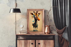 Cartoon Giraffe With Flower Animal Wall Art