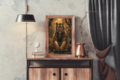 Painting of Lion Sitting in Jungle Wall Art