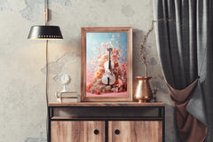 Pink Violin Among Flowers Wall Art