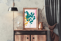 Tree Branch With Blue And Yellow Leaves Wall Art