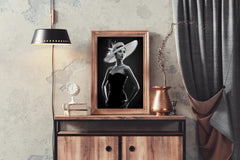 Elegant Women with Hat Black & White Wall Art