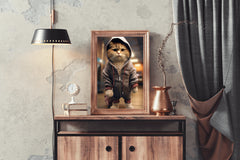 Cute Cat Wearing Jacket Animal Wall Art