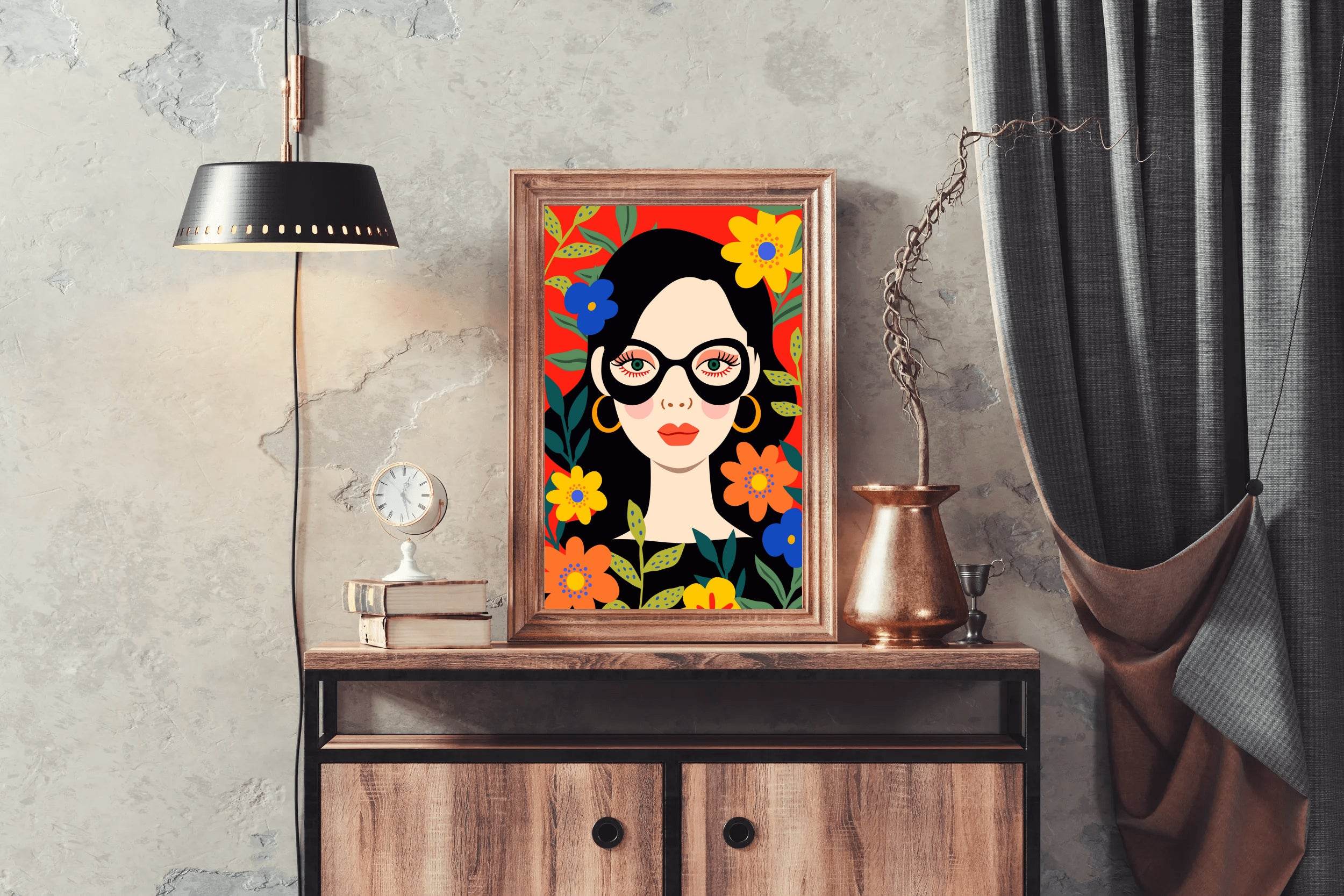 Painting Of a Girl With Glasses In Flowers Art - beink online art store