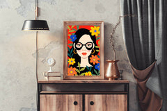Painting Of a Girl With Glasses In Flowers Art - beink online art store
