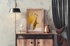 Golden Saxophone Next To Yellow Flowers Wall Art