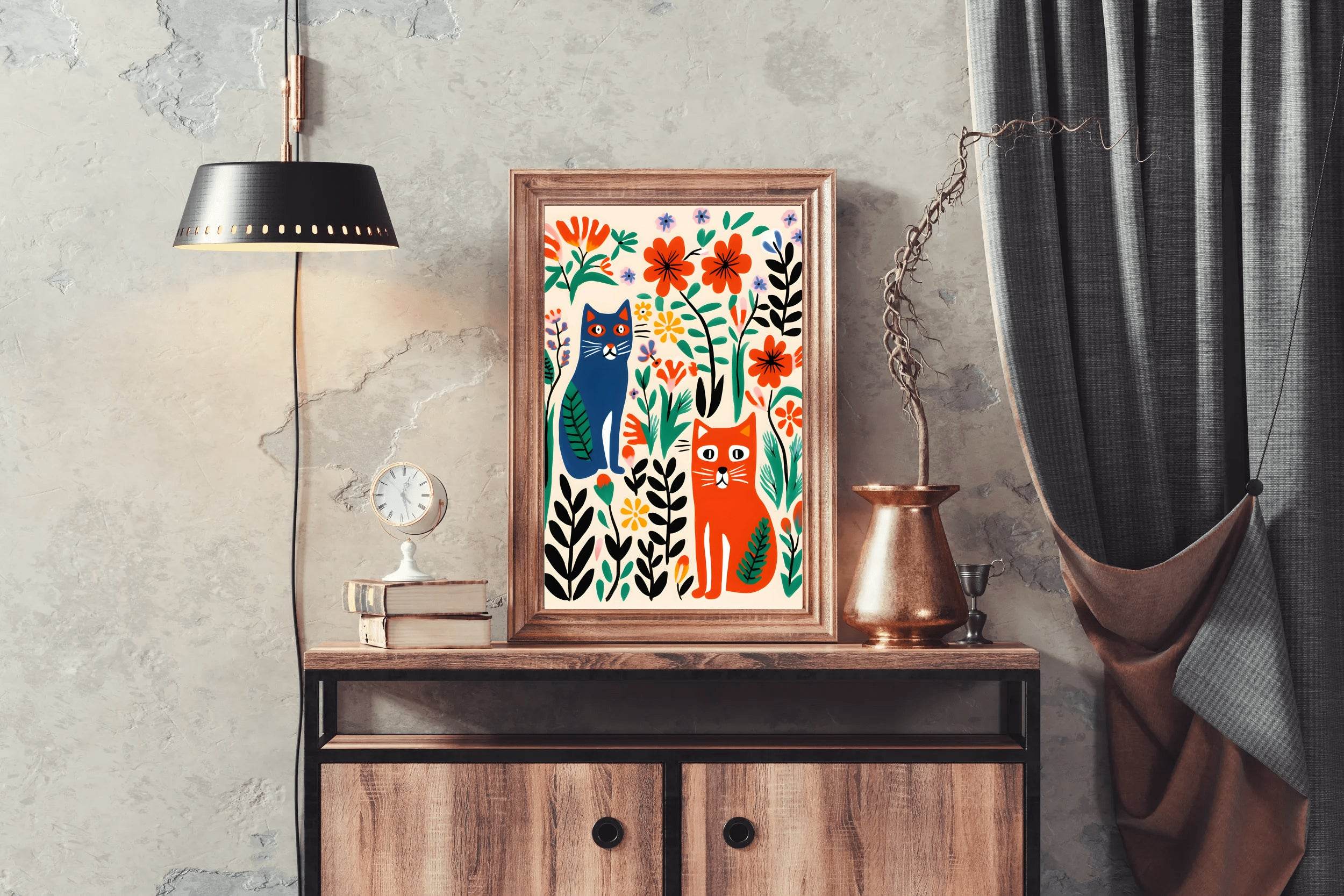 Painting Colored Cats Among Flowers Art - beink online art store