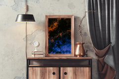 Blue and Fire Oil Paint Abstract Wall Art