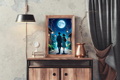 Anime scene of a Man and a Woman Walking Down Under the Moon Anime Wall  Art