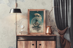 Astronaut is engaged in meditation in space wall art - beink online art store