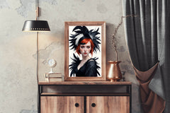 Women Character Red Hair with Black Feather Hat Wall Art - beink online art store