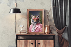 Tiger Wearing Pink Goggle and Coat Animal Wall Art