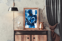 Blue Heart Painting With Oil Paint Wall Art