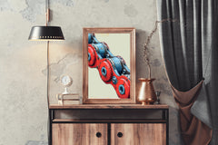 Painting of Red and Blue Bicycle Chain Artwork