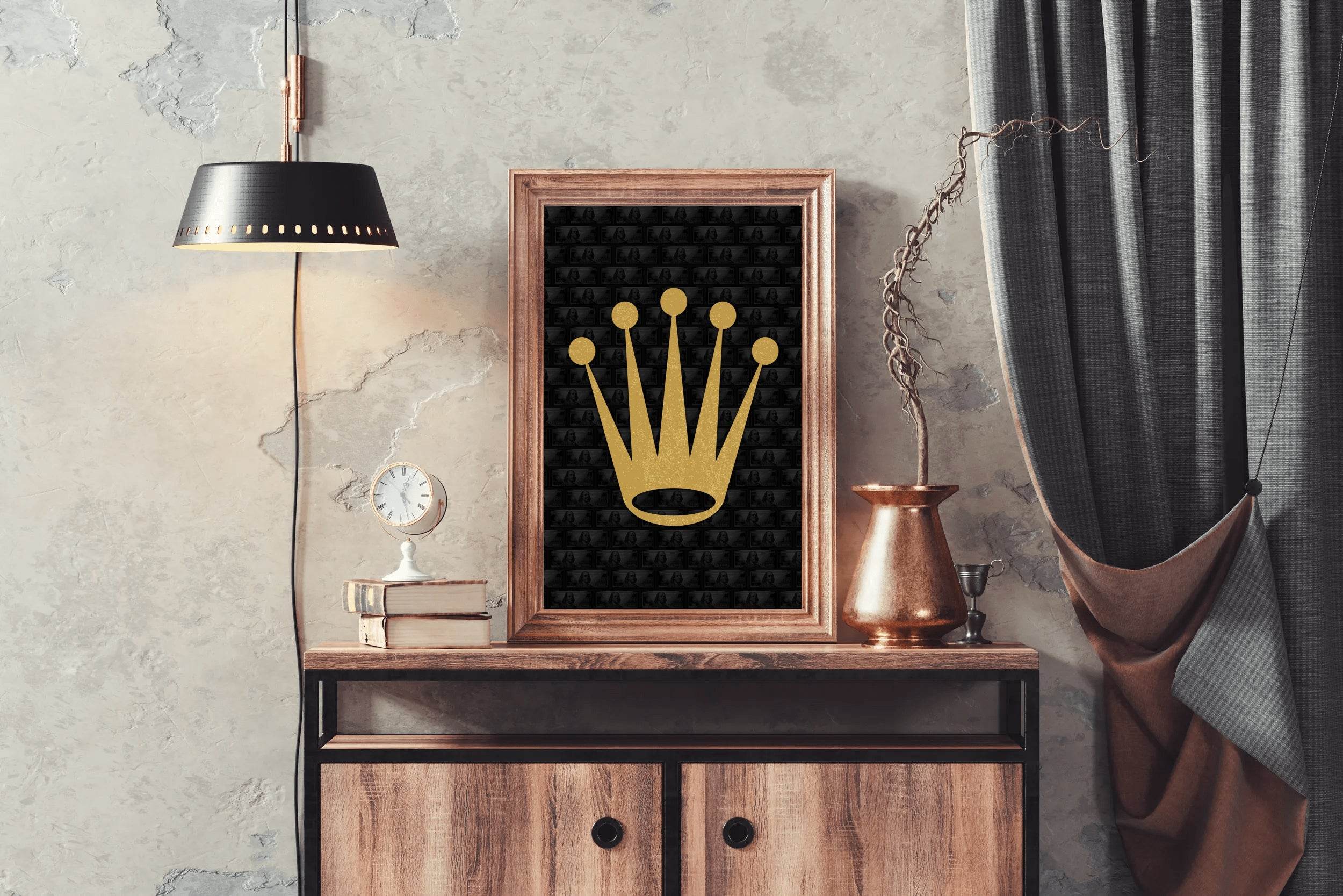 Golden Crown with Black Background Wall Art - beink online art store