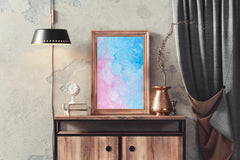 Aqua and Pink Water Paint Abstract Wall Art