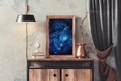 Space with stars blue and black background wall art