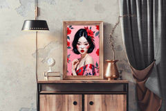 Japanese character with Pink and Red flower background Wall Art - beink online art store