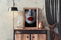 A Woman face With Red Lipstick Wall Art