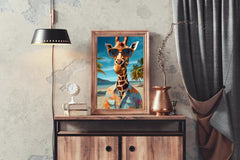 Painting of Funny Giraff Wearing Goggle and Cool Shirt