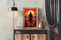 Sunset Style Portrait of Traditional Japanese's Samurai Character Anime Wall Art