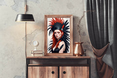 Orange Hair women with Black and Orange feather Wall Art - beink online art store