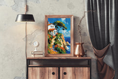 Painting Of Beach House On Cliff Wall Art