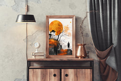 Orange Moon and Ancient House Wall Art