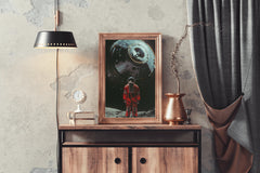 An astronaut in a space suit with the alien spaceship in the background - beink online art store