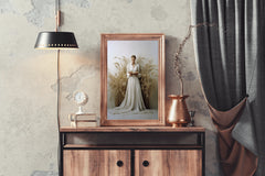 White Wedding Dress In Wheat Field Wall Art