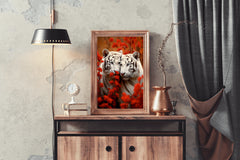 Wild White Tiger With Leaves Wall Art