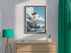 Vietnamese Girl  Sitting on Rock Anime Wall  Art