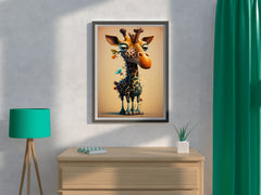 Cartoon Giraffe With Flower Animal Wall Art