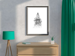 Clock Tower Black & White Wall Art