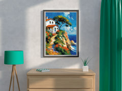 Painting Of Beach House On Cliff Wall Art