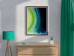 Dark and Green Waves Abstract Wall Art