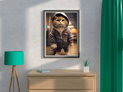 Cute Cat Wearing Jacket Animal Wall Art